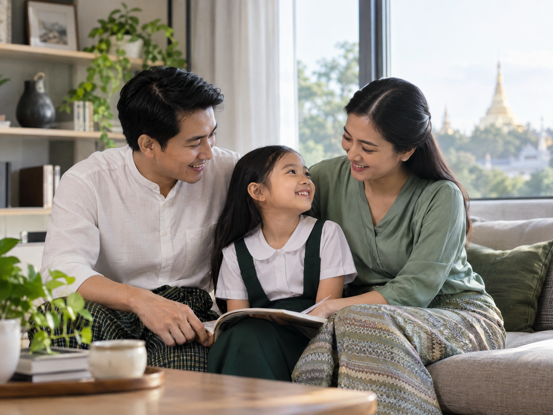 Family spending a relaxed moment together at home